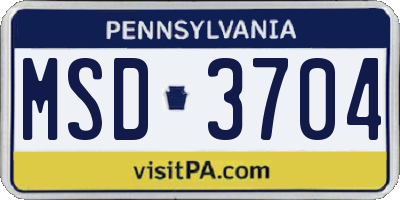 PA license plate MSD3704