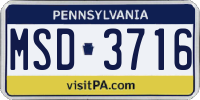 PA license plate MSD3716
