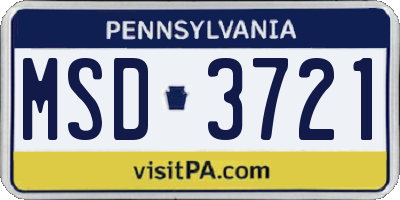 PA license plate MSD3721