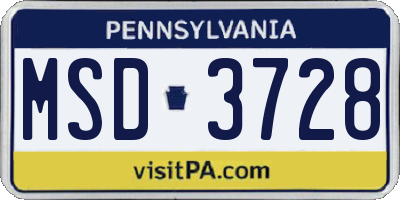 PA license plate MSD3728