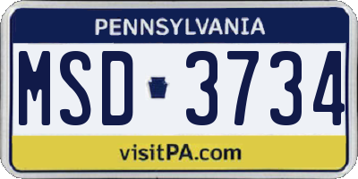PA license plate MSD3734