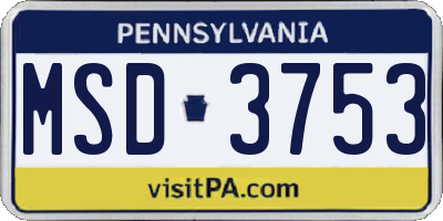 PA license plate MSD3753