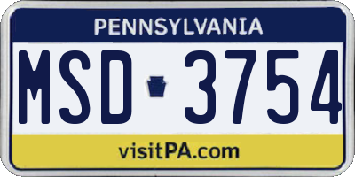 PA license plate MSD3754