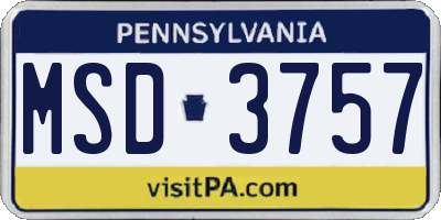 PA license plate MSD3757
