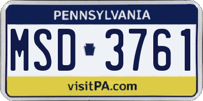 PA license plate MSD3761