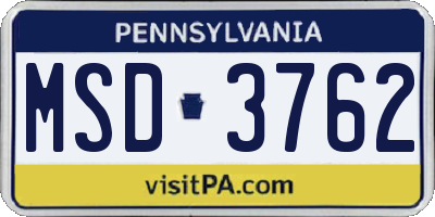 PA license plate MSD3762