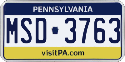 PA license plate MSD3763