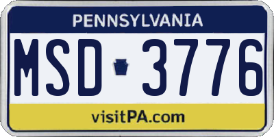 PA license plate MSD3776