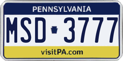 PA license plate MSD3777