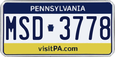 PA license plate MSD3778
