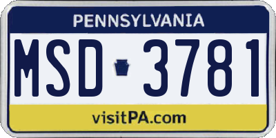 PA license plate MSD3781