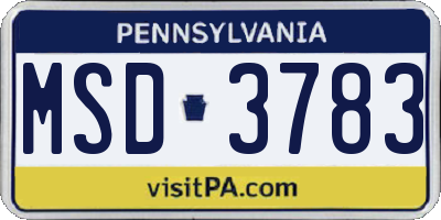PA license plate MSD3783