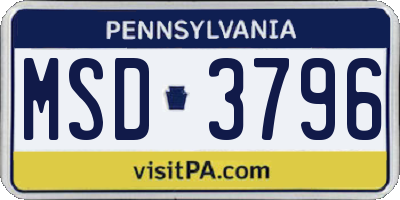 PA license plate MSD3796