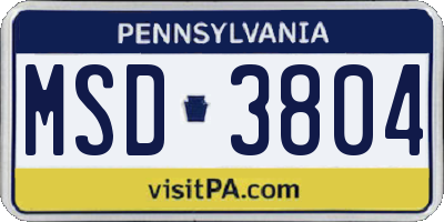 PA license plate MSD3804