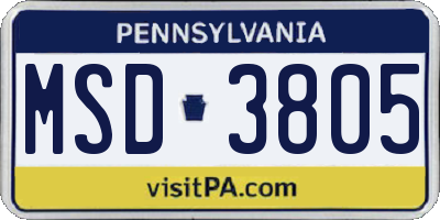 PA license plate MSD3805