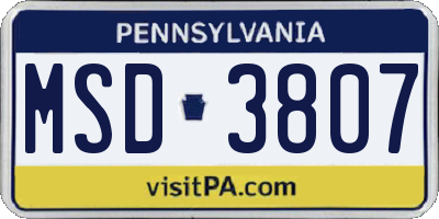 PA license plate MSD3807