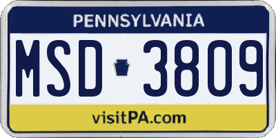 PA license plate MSD3809