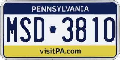 PA license plate MSD3810