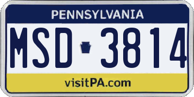 PA license plate MSD3814