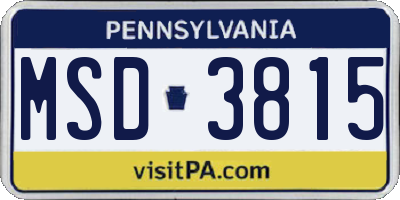 PA license plate MSD3815