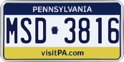 PA license plate MSD3816