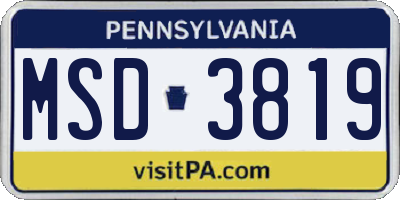 PA license plate MSD3819