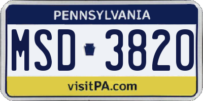 PA license plate MSD3820