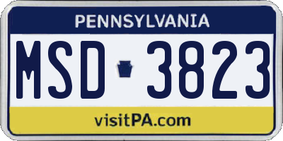 PA license plate MSD3823