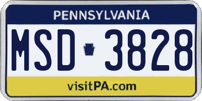 PA license plate MSD3828