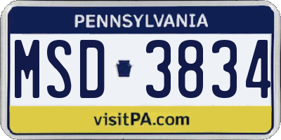 PA license plate MSD3834