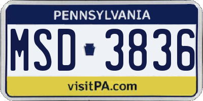 PA license plate MSD3836