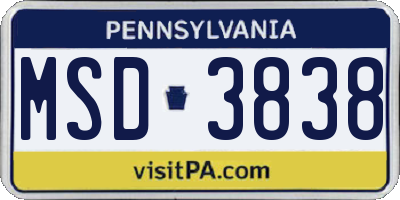 PA license plate MSD3838