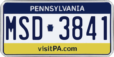 PA license plate MSD3841