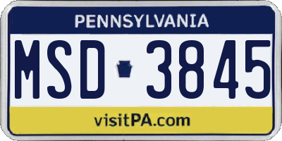 PA license plate MSD3845
