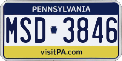 PA license plate MSD3846