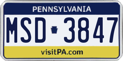 PA license plate MSD3847