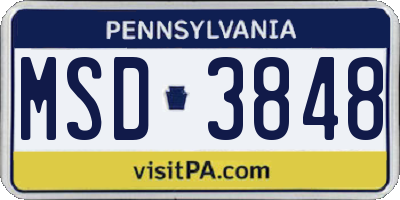 PA license plate MSD3848