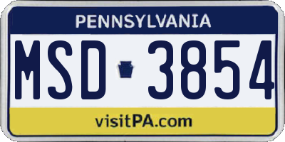 PA license plate MSD3854