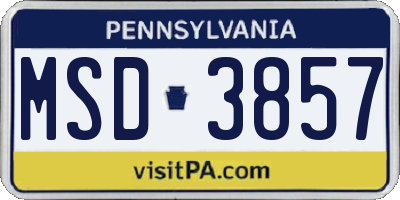 PA license plate MSD3857