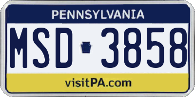PA license plate MSD3858