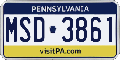 PA license plate MSD3861
