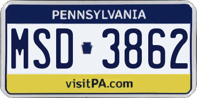 PA license plate MSD3862