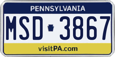PA license plate MSD3867