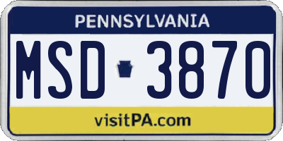 PA license plate MSD3870