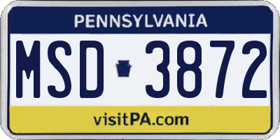 PA license plate MSD3872