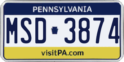 PA license plate MSD3874