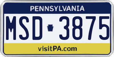 PA license plate MSD3875