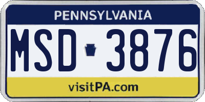 PA license plate MSD3876