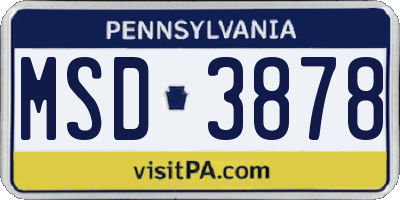 PA license plate MSD3878