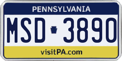 PA license plate MSD3890